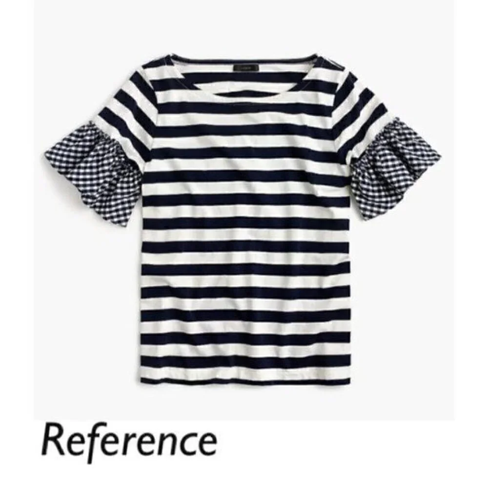 J. Crew gingham ruffle sleeve striped top, Size S
